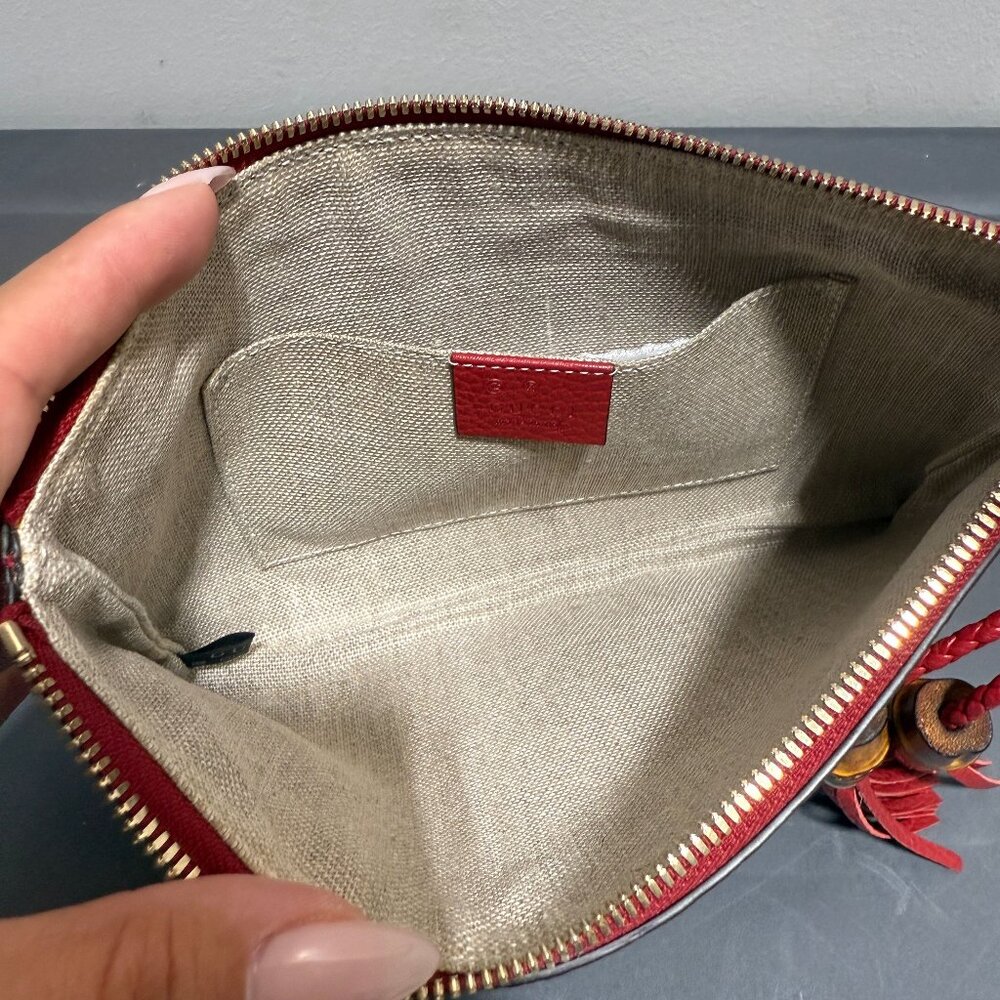 Gucci Red Leather Bamboo Clutch - Picture 6 of 6